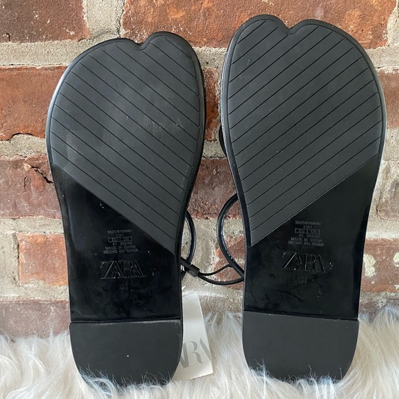 NWT Zara Black Flat Knotted Strap Sandals, Size 10 - Picture 12 of 13